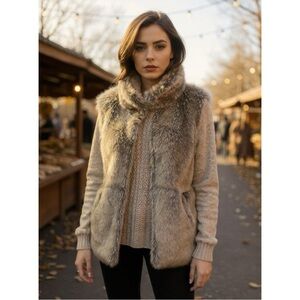 Women's Faux Fur Sweater Vest - Tan